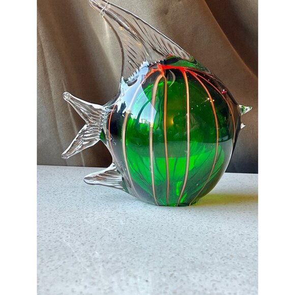 Murano Hand Blown Glass Fish Figurine Green Red & Clear Art Decor with Repair - Picture 4 of 10